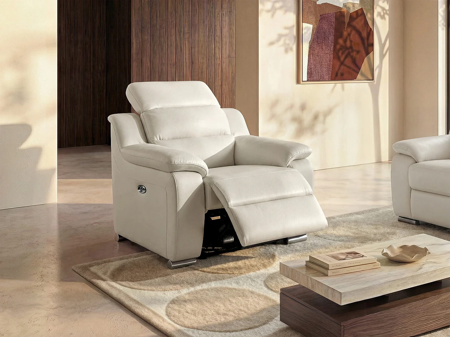Relaxsessel Fernsehsessel elektrisch - Leder - Elfenbeinfarben - ARENA III