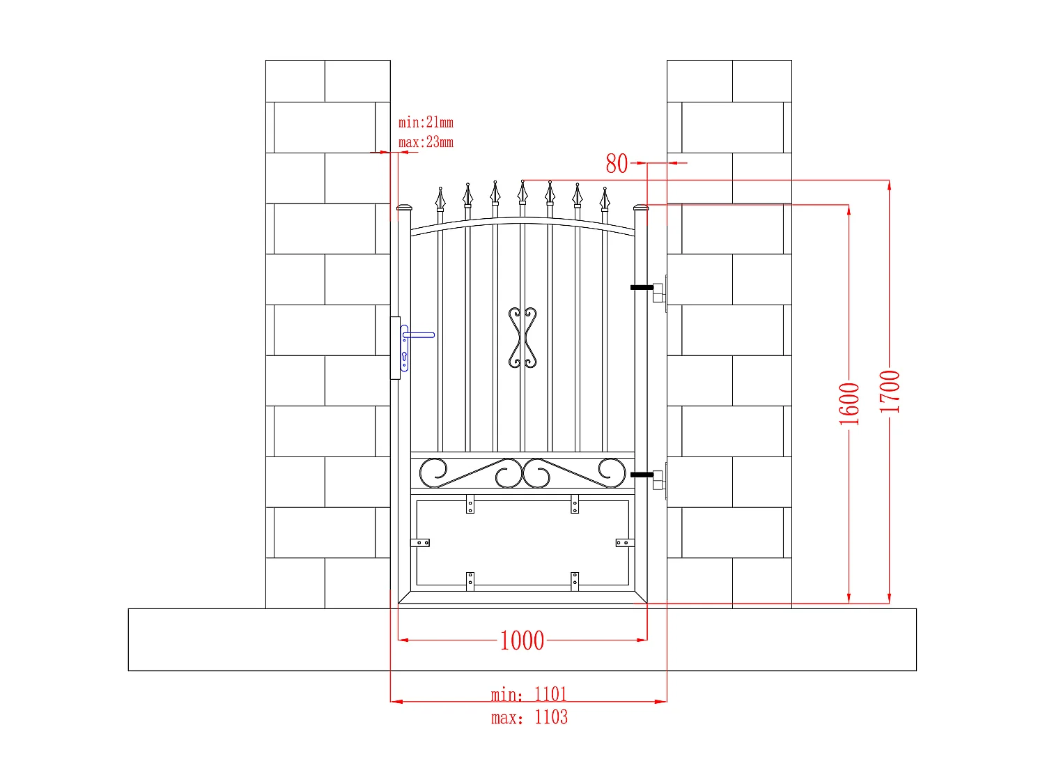 Portillon battant aluminium ajouré L110 x H170 cm noir NERBIS