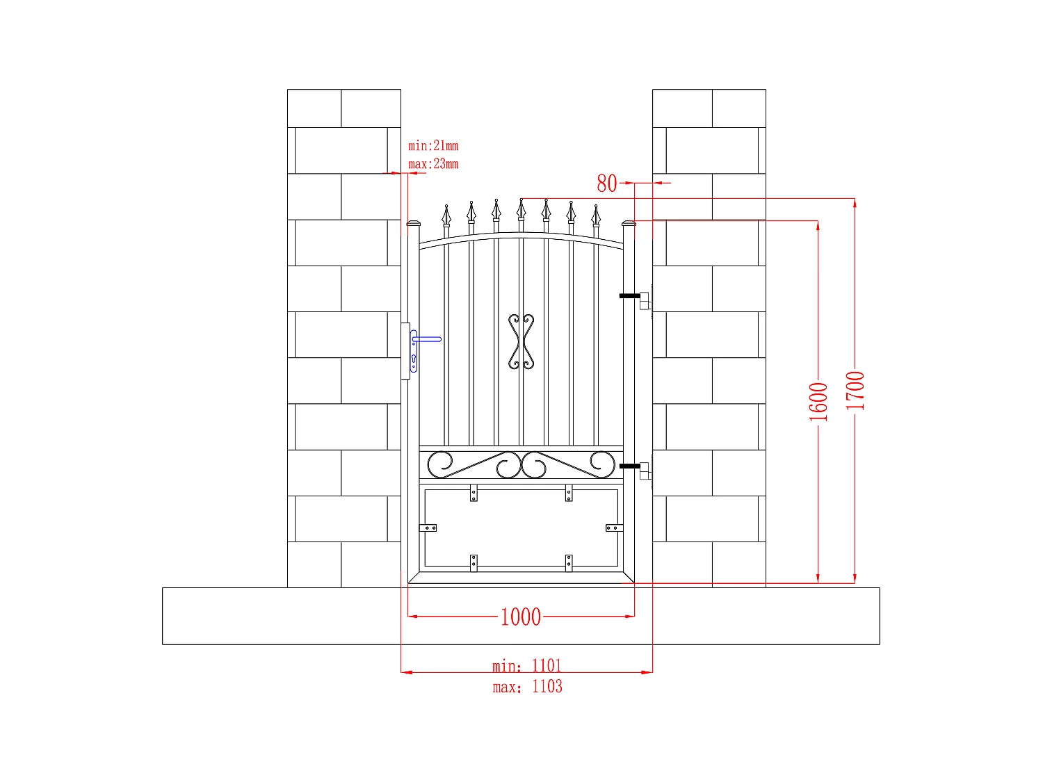 Portón batiente de aluminio - Ancho 110 x Alt. 170 cm negro NERBIS