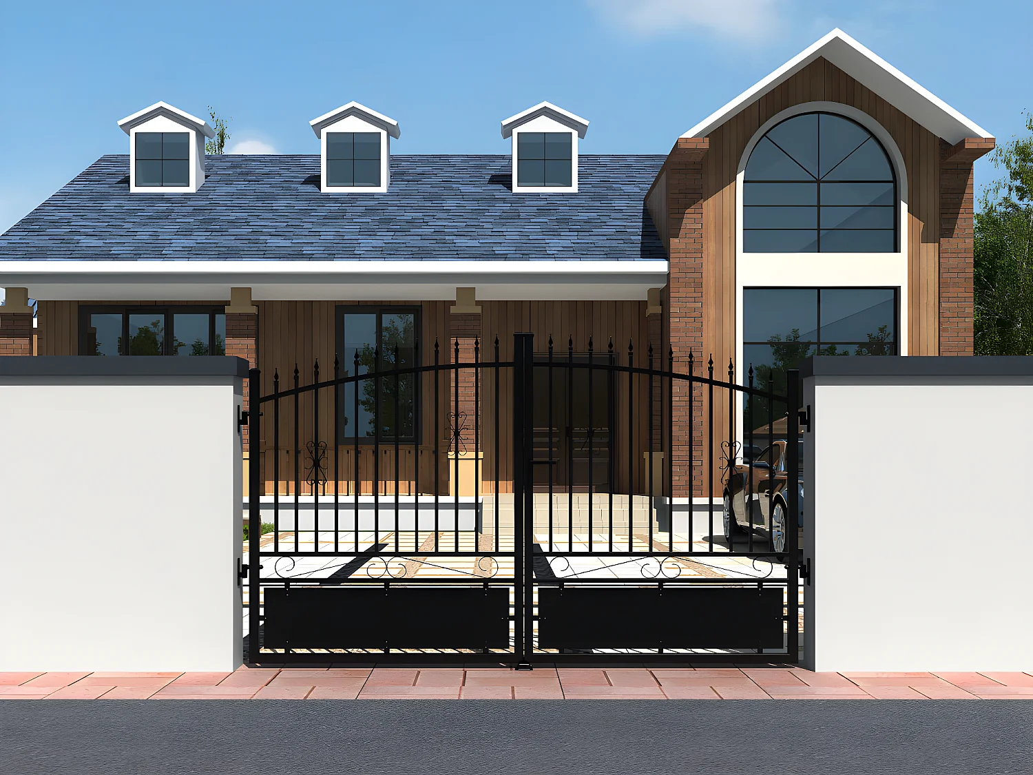 Portail battant aluminium ajouré L317 x H183 cm noir NERBIS