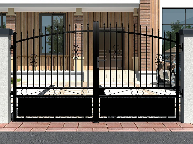 Portail battant aluminium ajouré L367 x H183 cm noir NERBIS