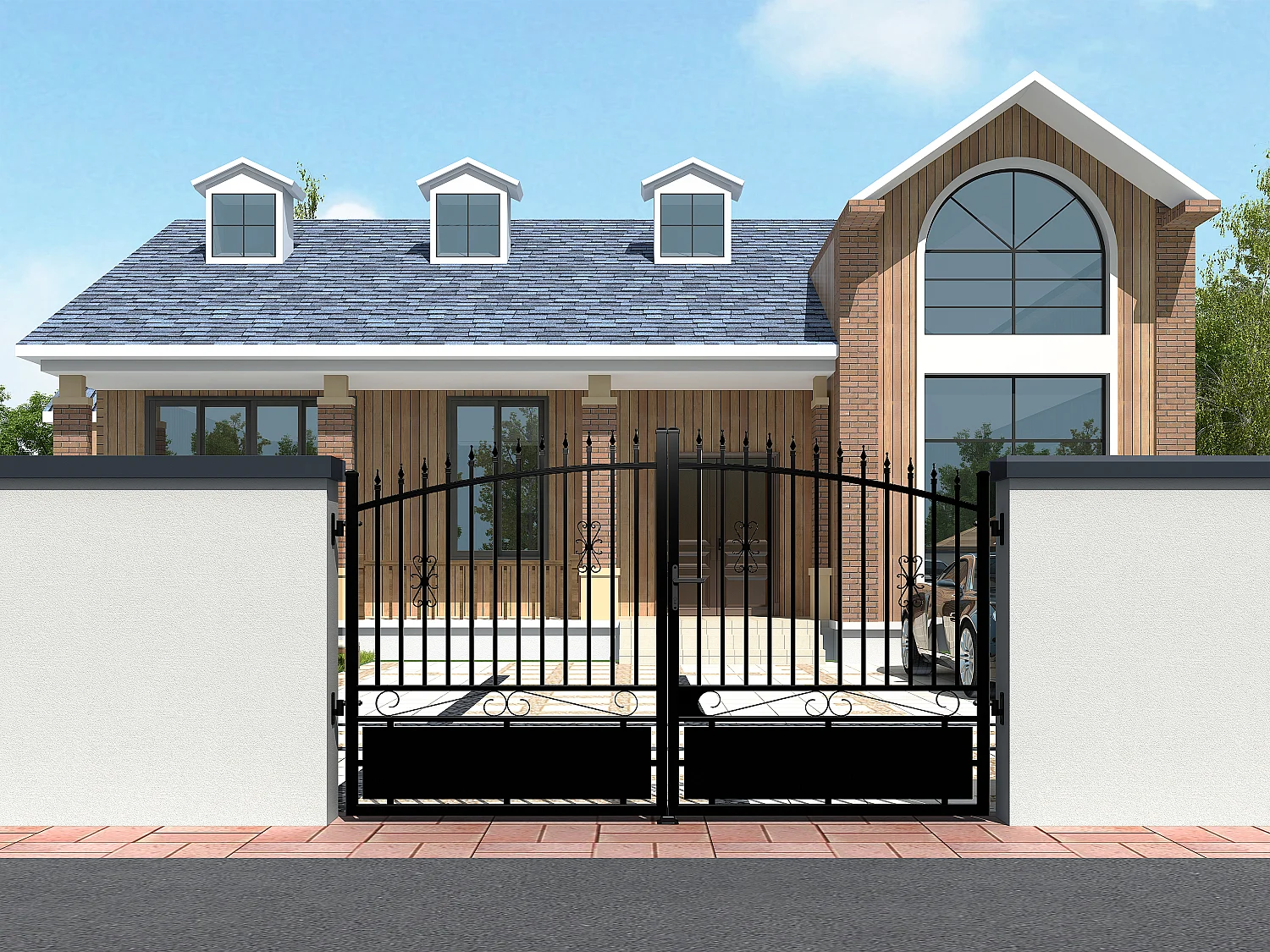 Portão de batente preto em alumínio de C367 x A183 cm - NERBIS