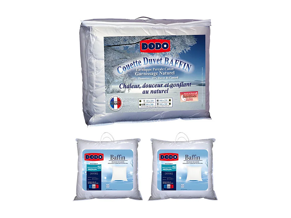 Pack DODO couette naturelle 240 x 260 cm + 2 oreillers Duvet 65 x 65 cm - BAFFIN