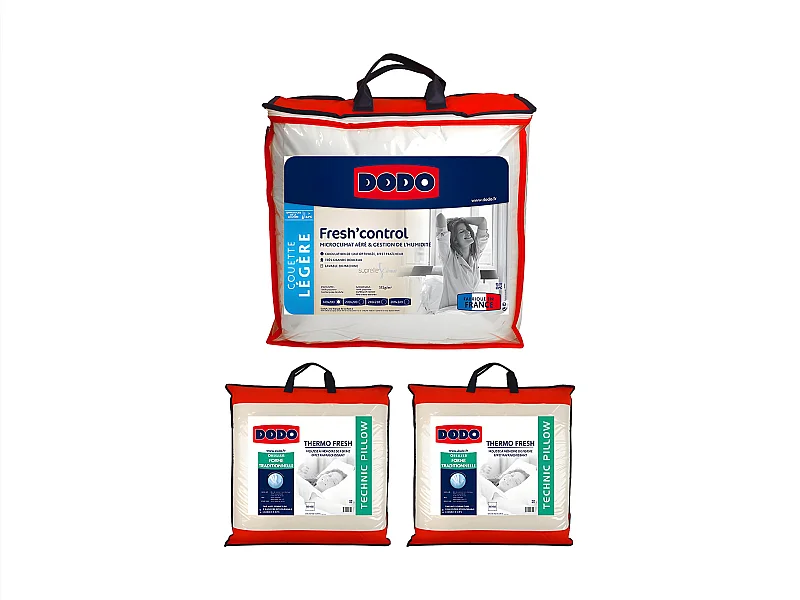 Pack DODO edredão 240 x 260 cm antitranspirante + 2 almofadas 60 x 60 cm efeito refrescante FRESH CONTROL
