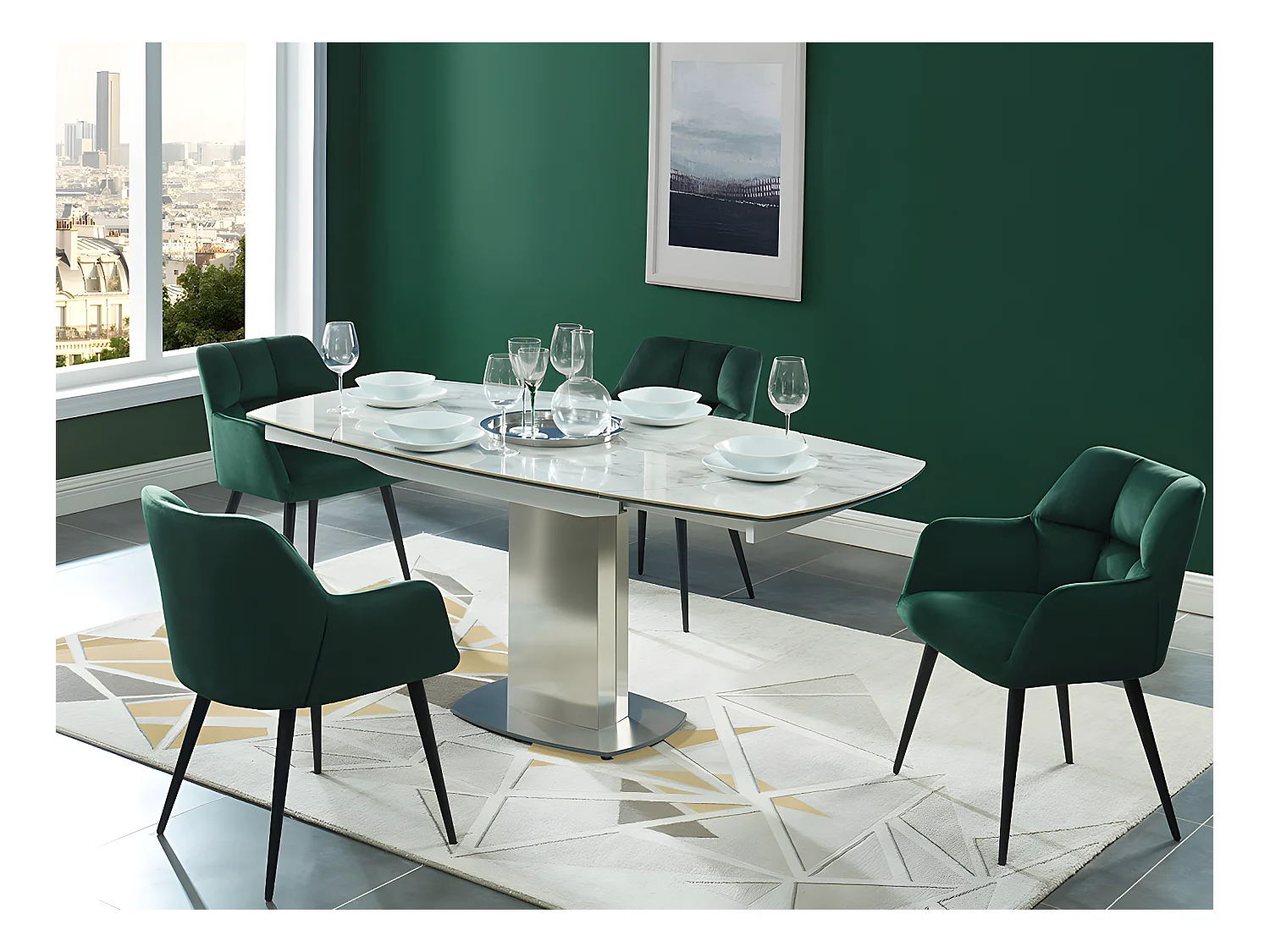 Lot de 6 chaises  avec accoudoirs - Velours et métal - Vert - PEGA de PASCAL MORABITO