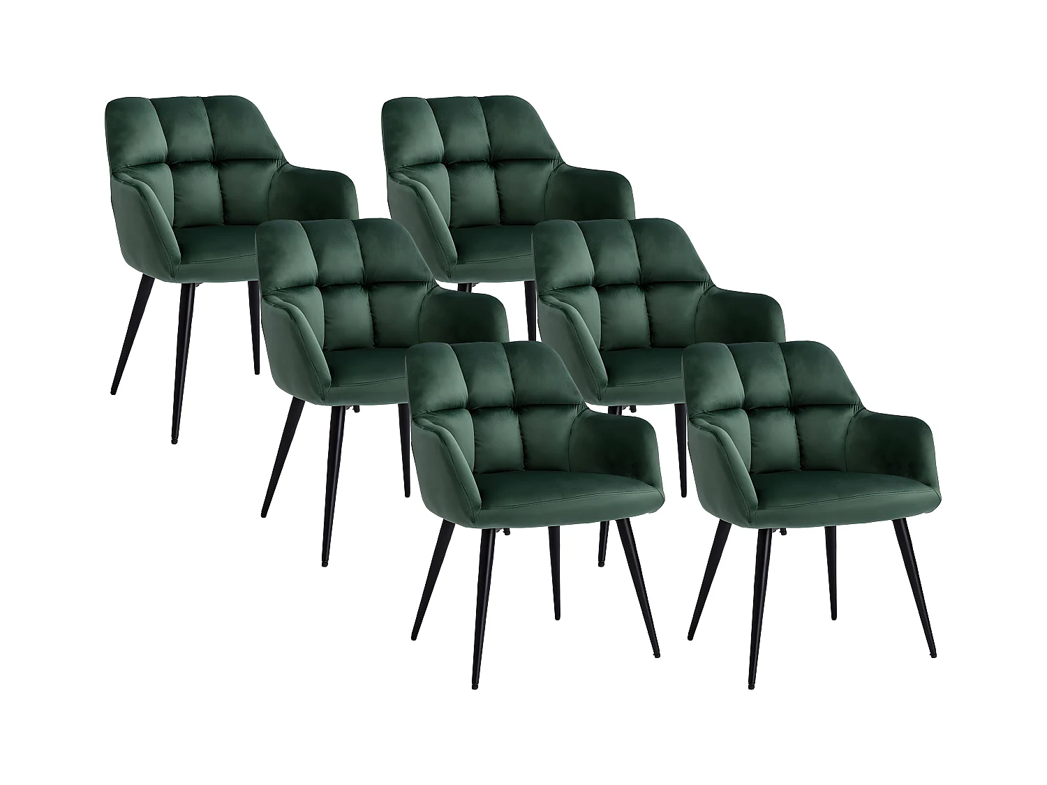Set van 6 stoelen PEGA - Met armleuningen - Velours en metaal - Groen