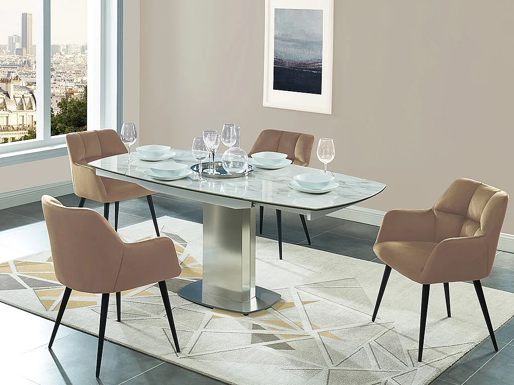 Lot de 2 chaises  avec accoudoirs - Velours et métal - Beige - PEGA de Pascal MORABITO