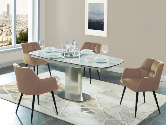 vente unique Lot de 2 chaises avec accoudoirs - Velours et métal - Beige - PEGA de Pascal MORABITO