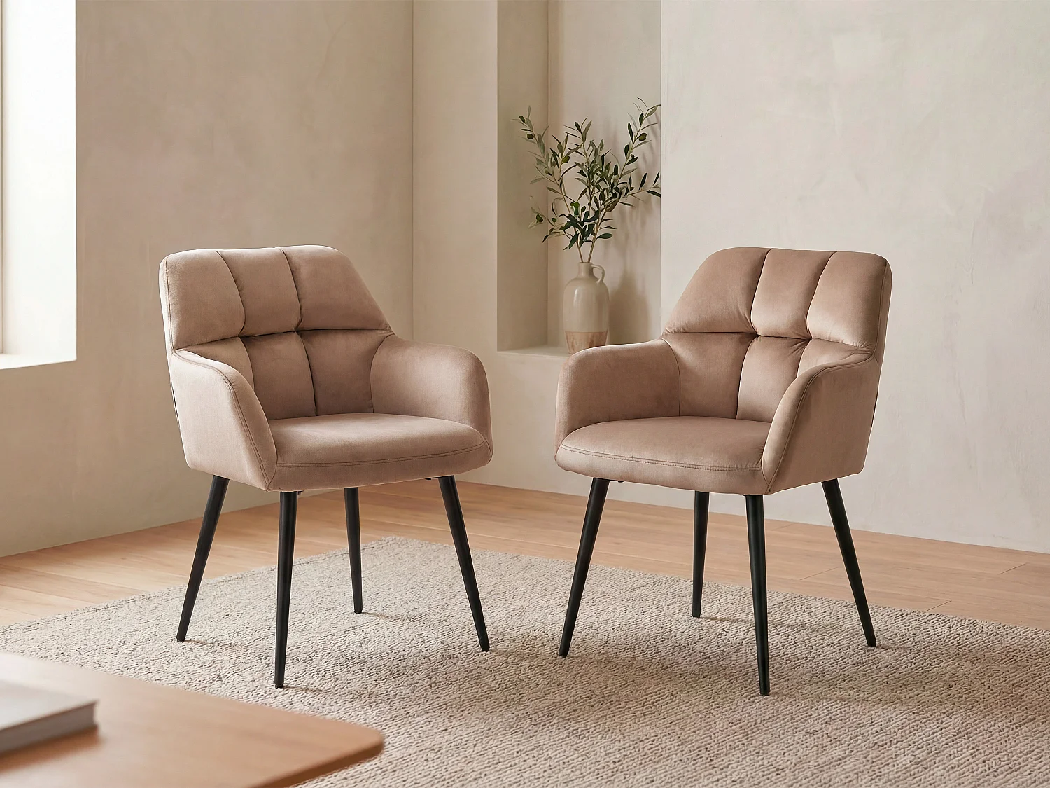 Set van 2 stoelen PEGA - Met armleuningen - Velours en metaal - Beige - Van Pascal Morabito