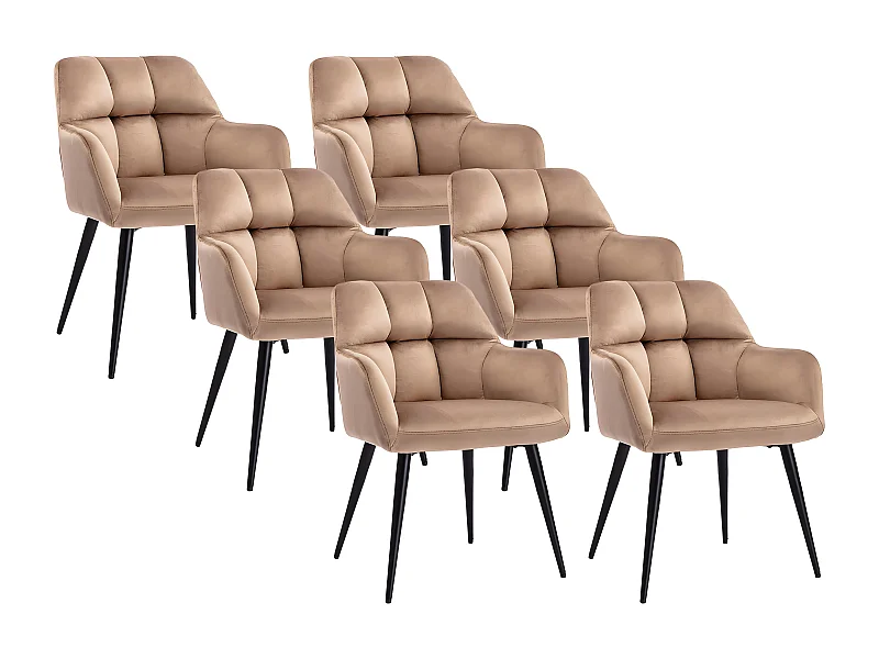 Set van 6 stoelen PEGA - Met armleuningen - Velours en metaal - Beige