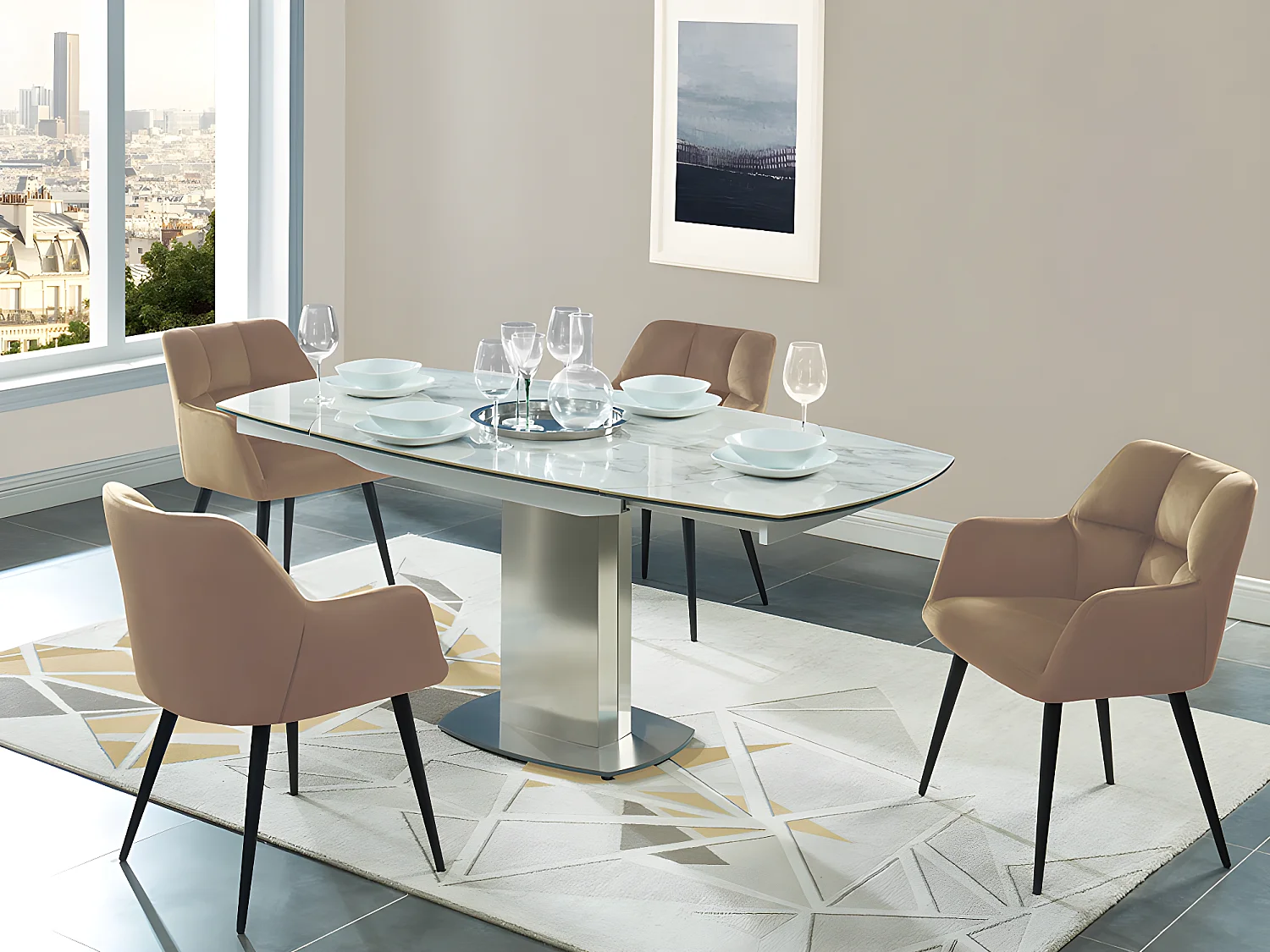 Lot de 6 chaises  avec accoudoirs - Velours et métal - Beige - PEGA de PASCAL MORABITO