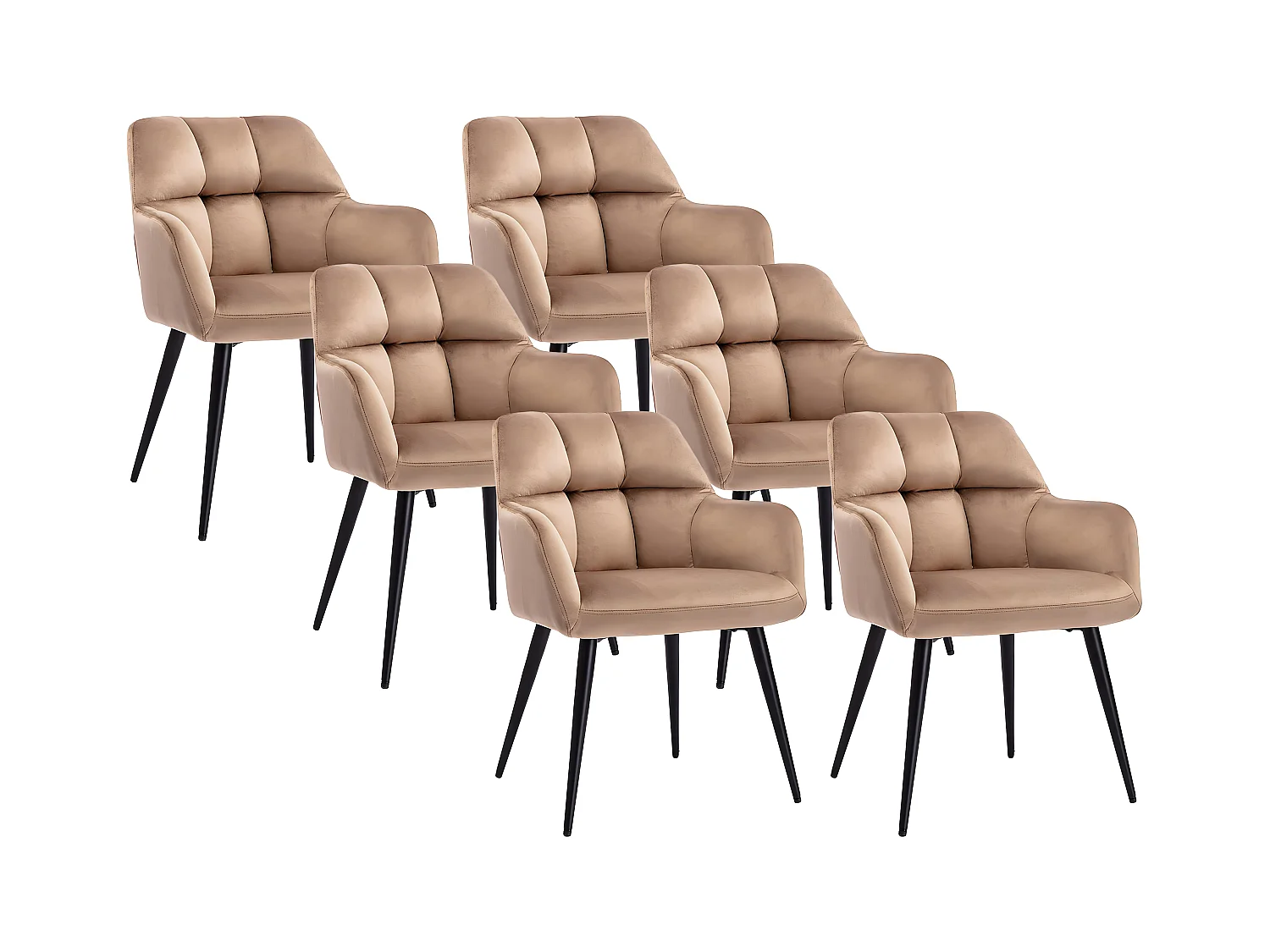 Lot de 6 chaises  avec accoudoirs - Velours et métal - Beige - PEGA de PASCAL MORABITO