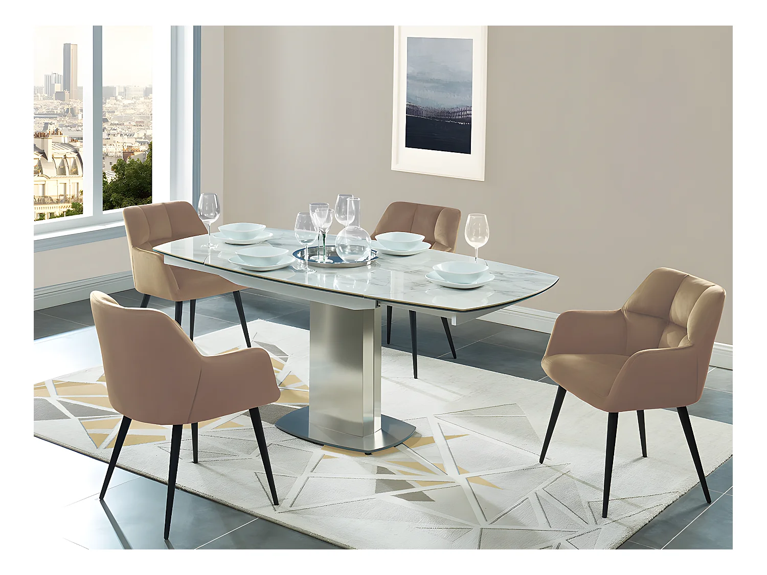 Lot de 6 chaises  avec accoudoirs - Velours et métal - Beige - PEGA de PASCAL MORABITO