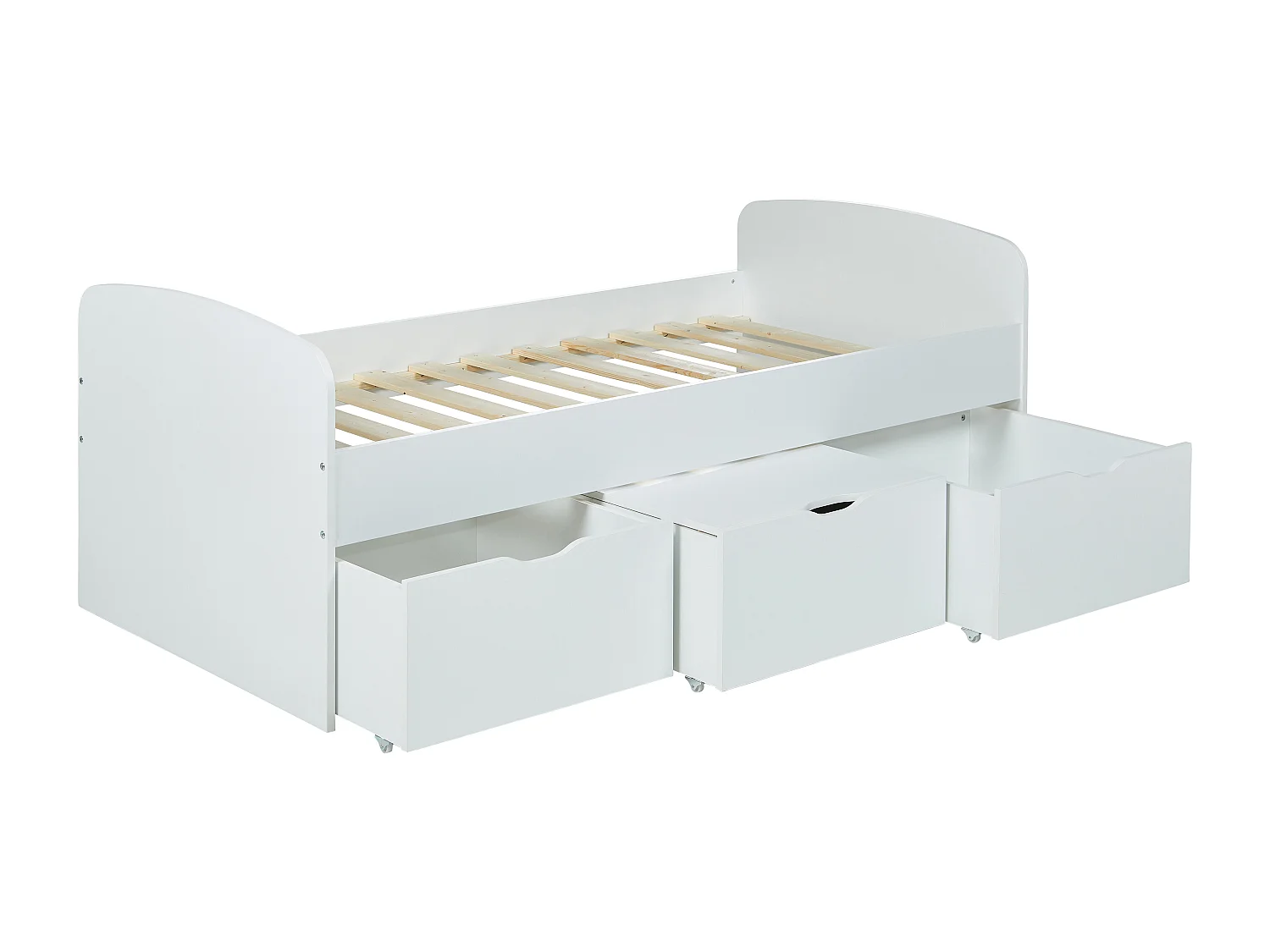 Lit LOUANE avec 2 tiroirs et 1 coffre de rangement - 90 x 190 cm -  Blanc