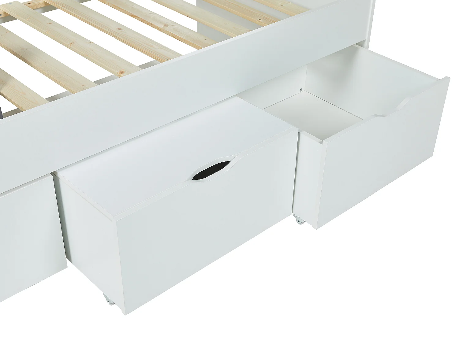 Lit LOUANE avec 2 tiroirs et 1 coffre de rangement - 90 x 190 cm -  Blanc