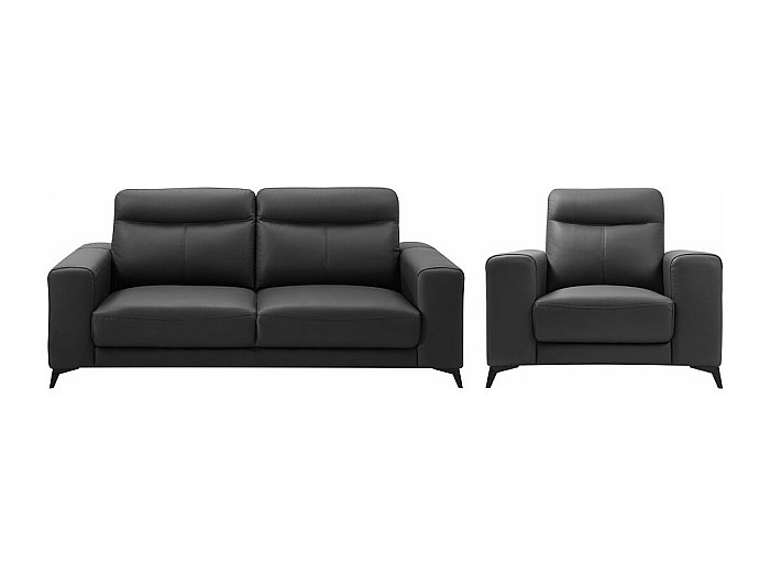 Sofá de 3 plazas y sillón de piel de becerro negro MONTANER