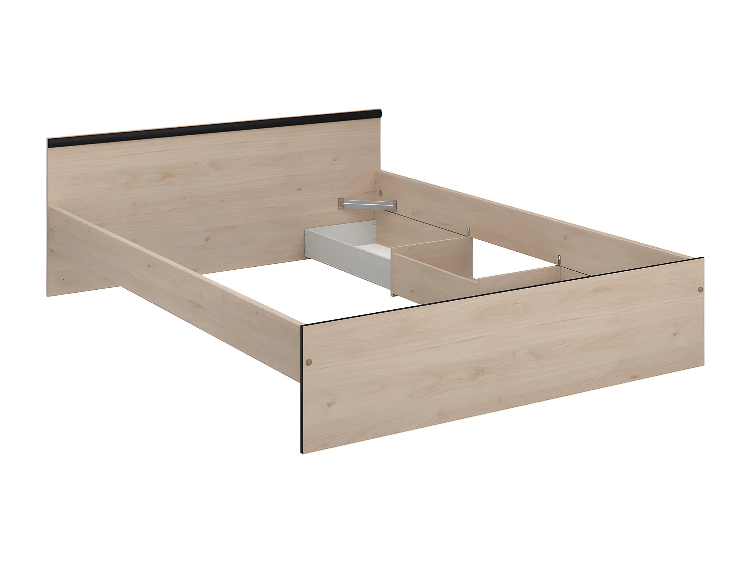 Łóżko ze skrzynią – 2 szuflady i 1 wnęka – 140 × 190 cm – kolor naturalny - PABLO