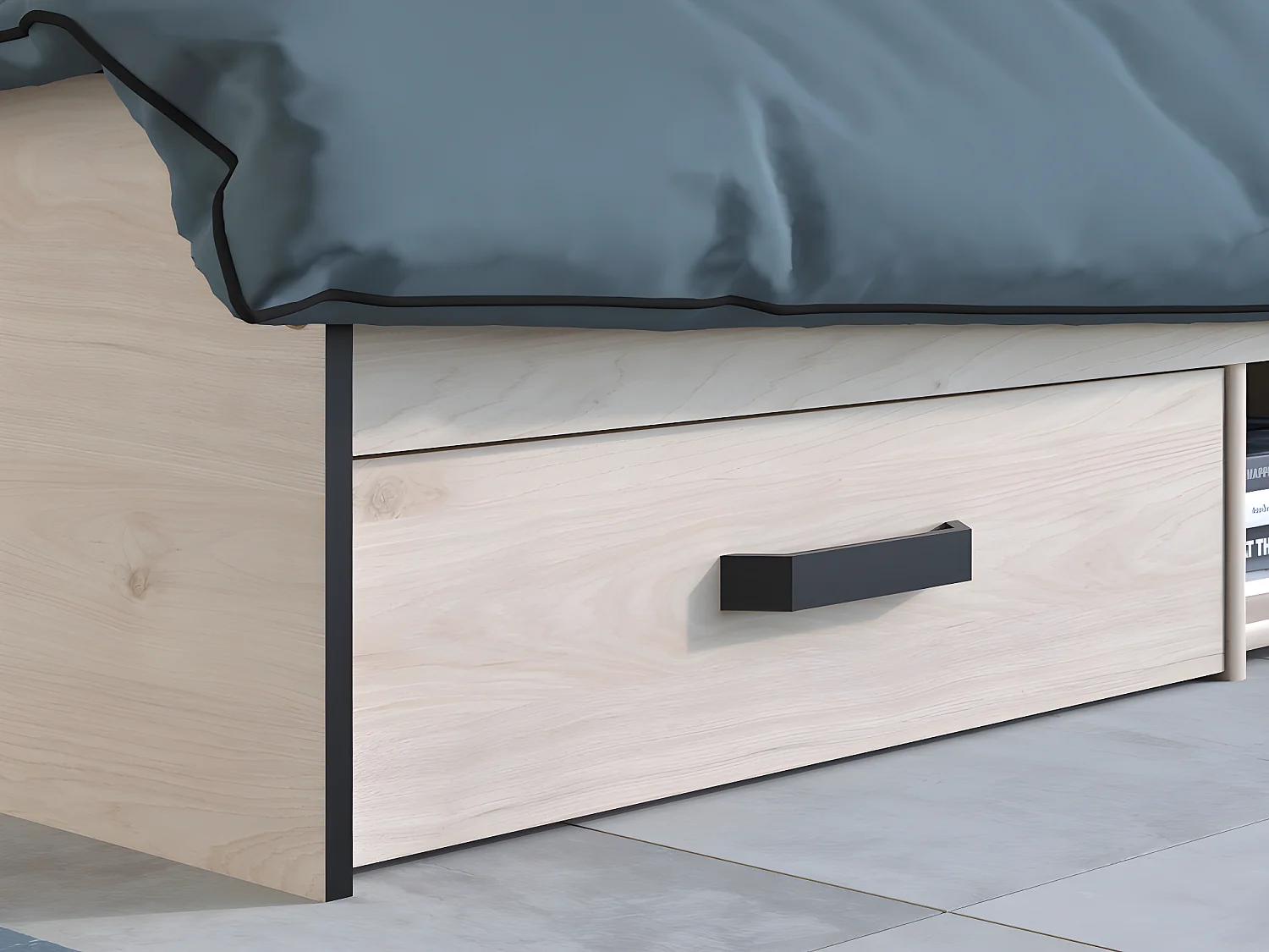 Lit avec rangements 140 x 190 cm - 2 tiroirs et 1 niche - Coloris : Naturel - PABLO