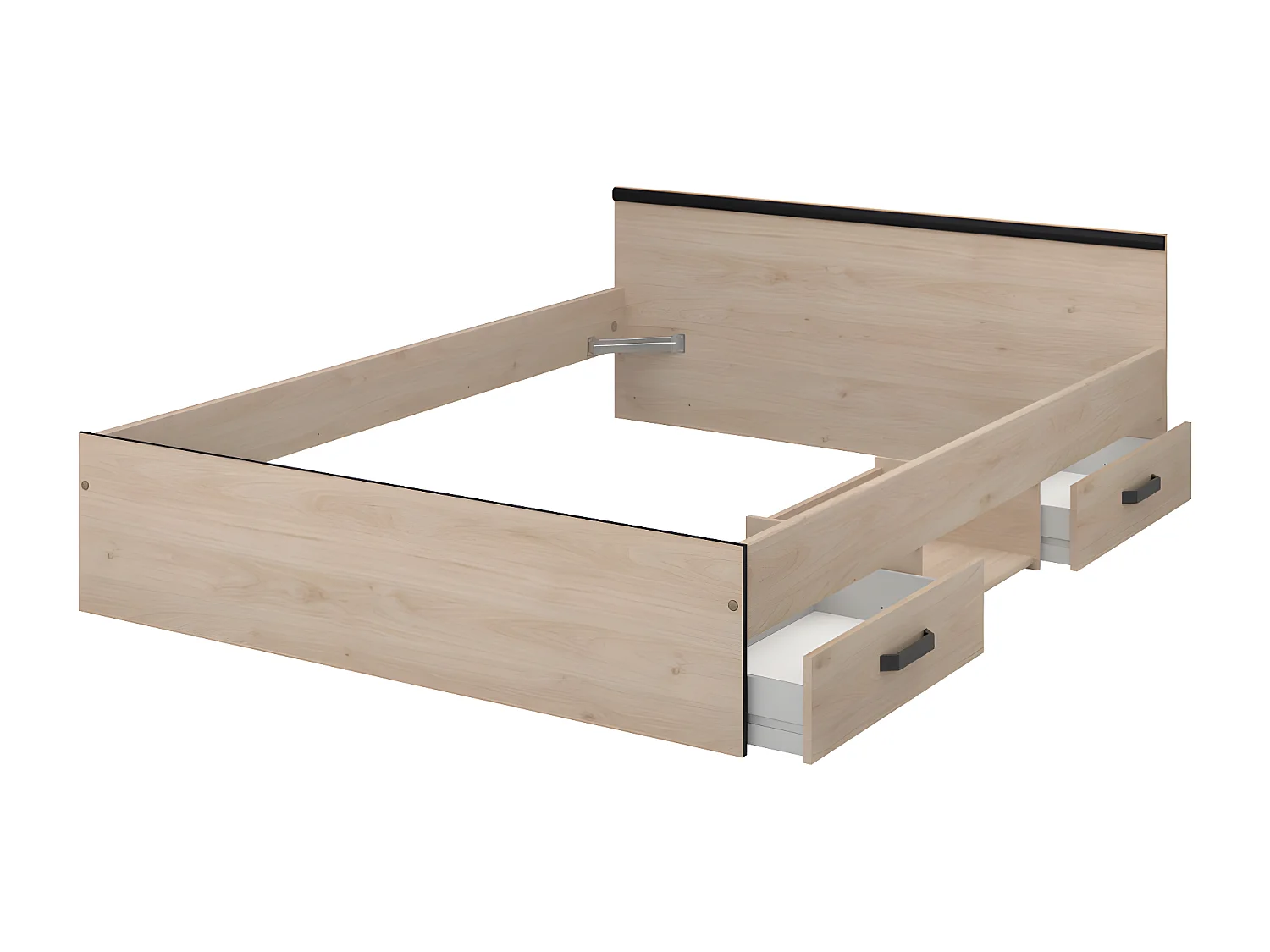 Lit avec rangements 140 x 190 cm - 2 tiroirs et 1 niche - Coloris : Naturel - PABLO