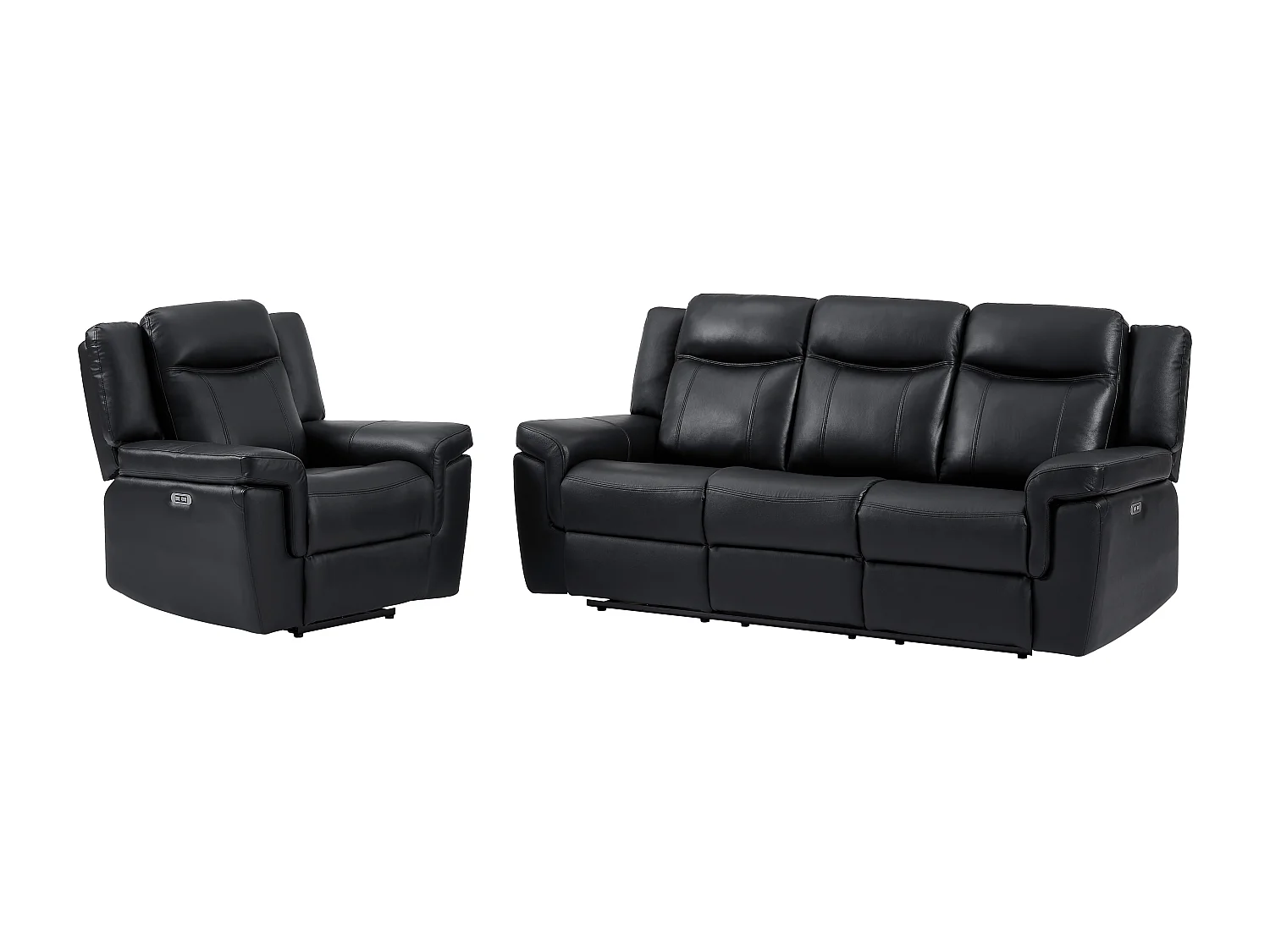 Canapé 3 places et un fauteuil relax électrique en cuir KENNETH - Noir