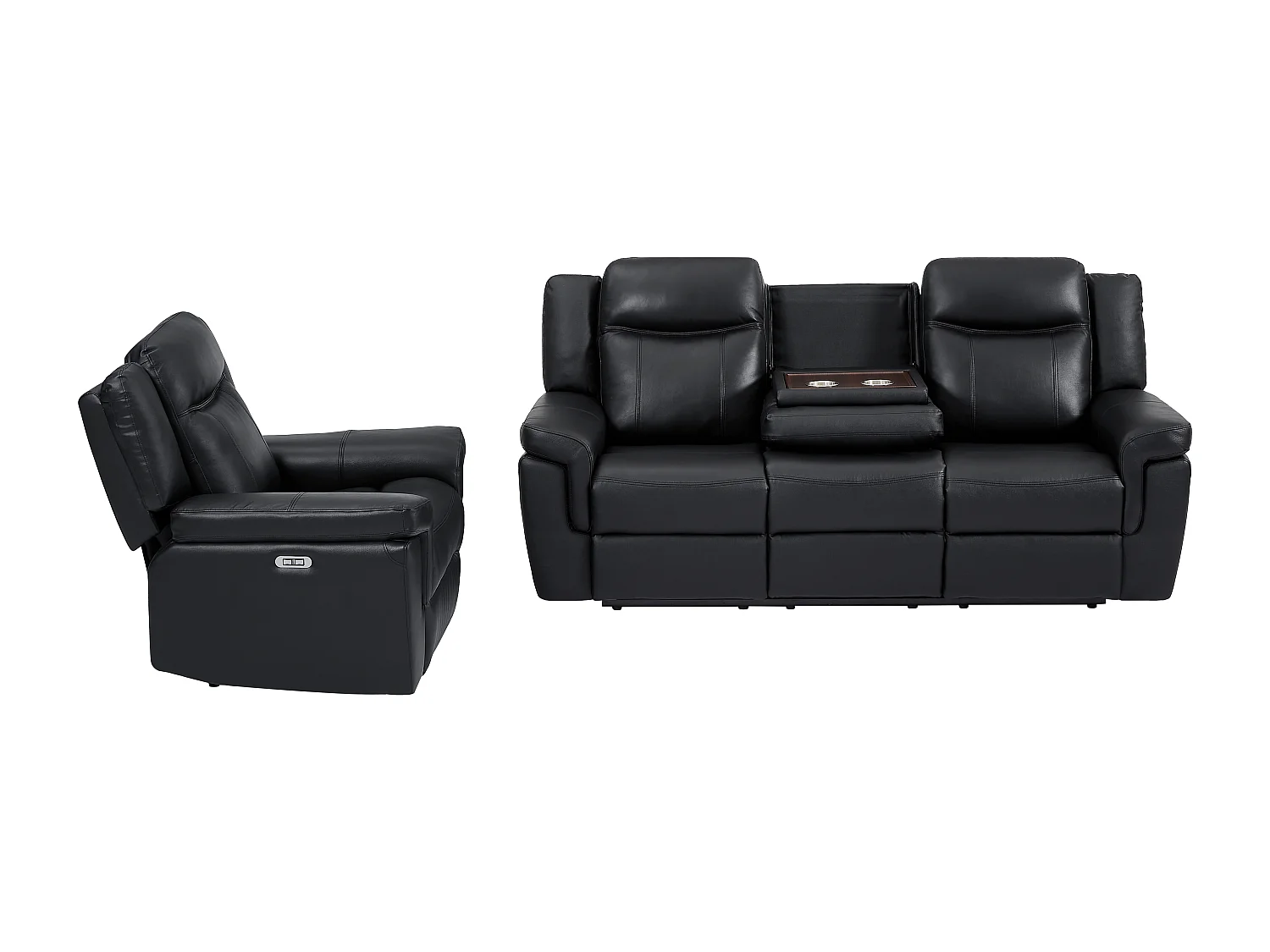 Canapé 3 places et un fauteuil relax électrique en cuir KENNETH - Noir