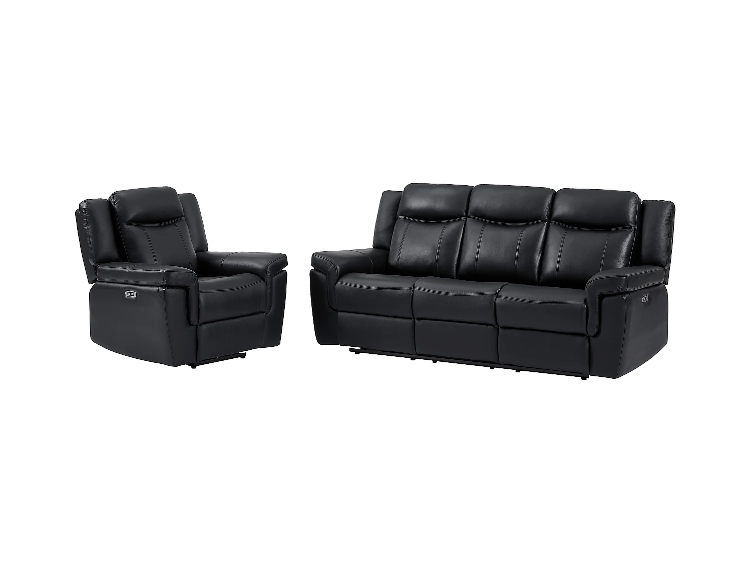 Canapé 3 places et un fauteuil relax électrique en cuir KENNETH - Noir