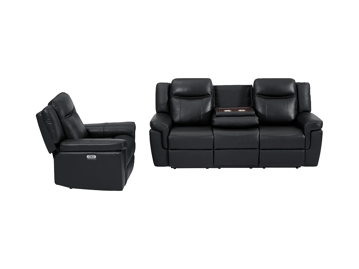 Canapé 3 places et un fauteuil relax électrique en cuir KENNETH - Noir