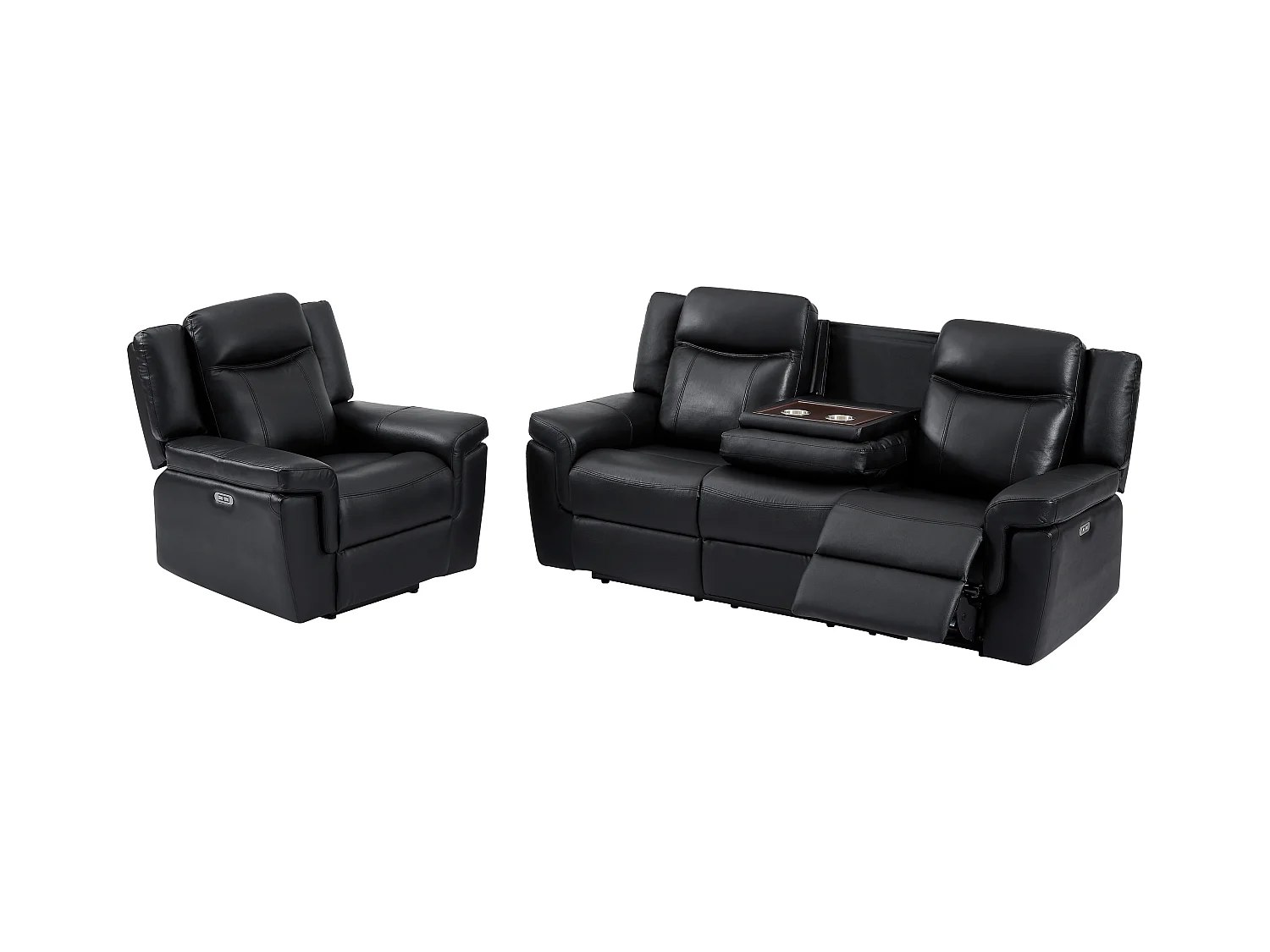 Canapé 3 places et un fauteuil relax électrique en cuir KENNETH - Noir