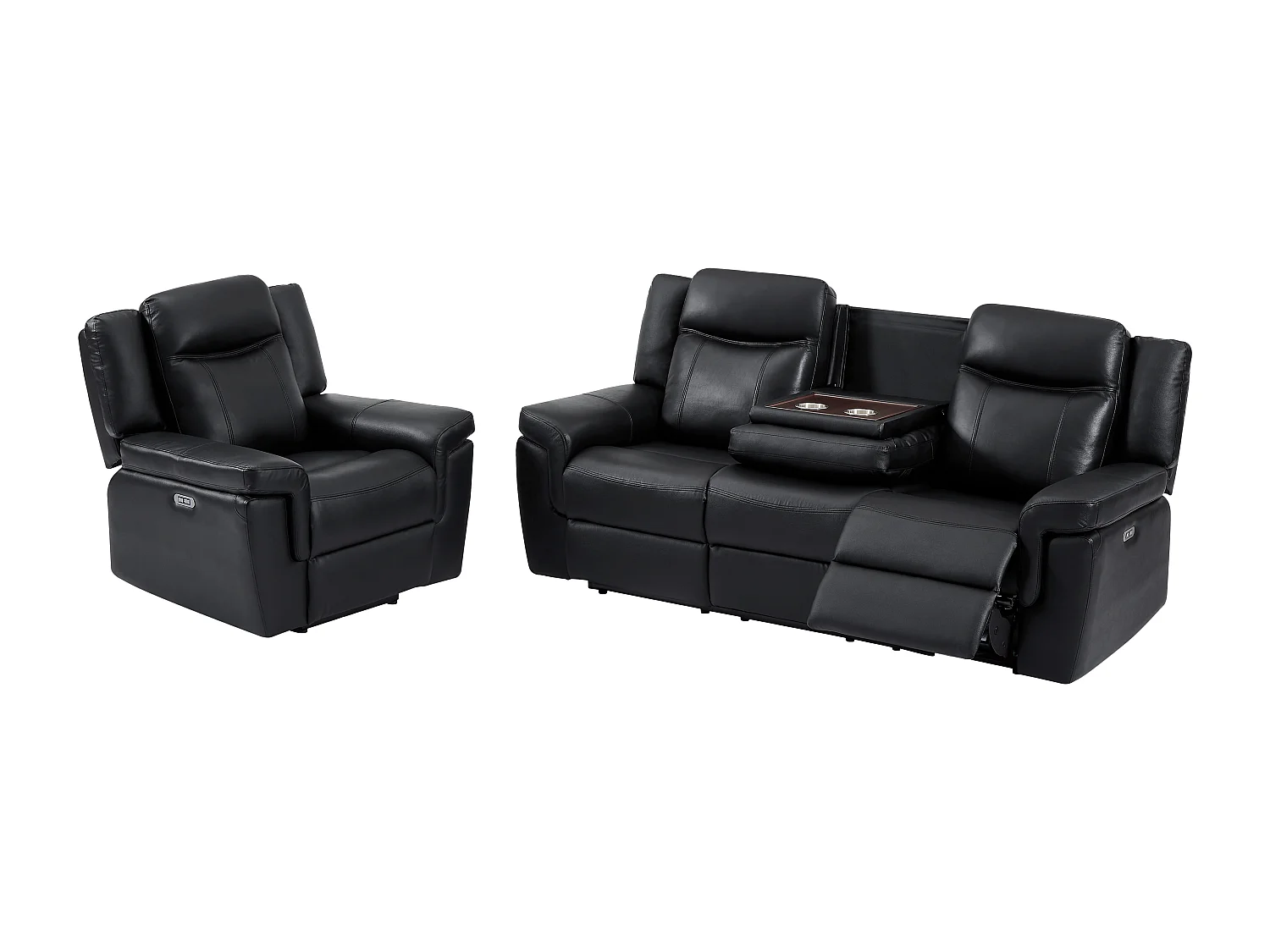 Canapé 3 places et un fauteuil relax électrique en cuir KENNETH - Noir