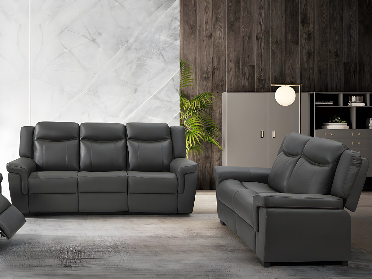Sofás de 3 plazas y 2 plazas relax eléctrico de piel gris arenoso
