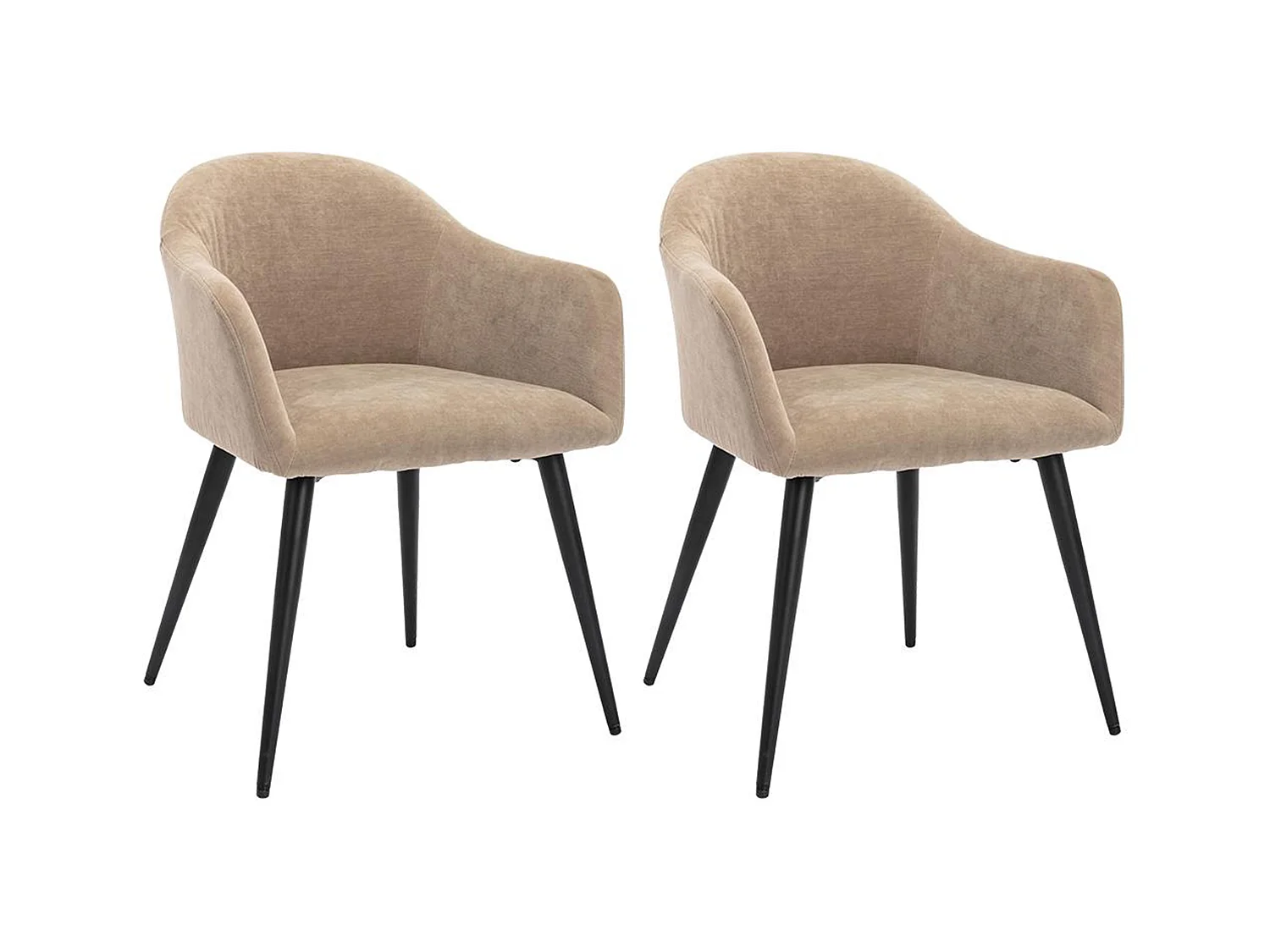 Lot de 2 chaises BIBO - avec accoudoirs - Effet velours & métal - Beige