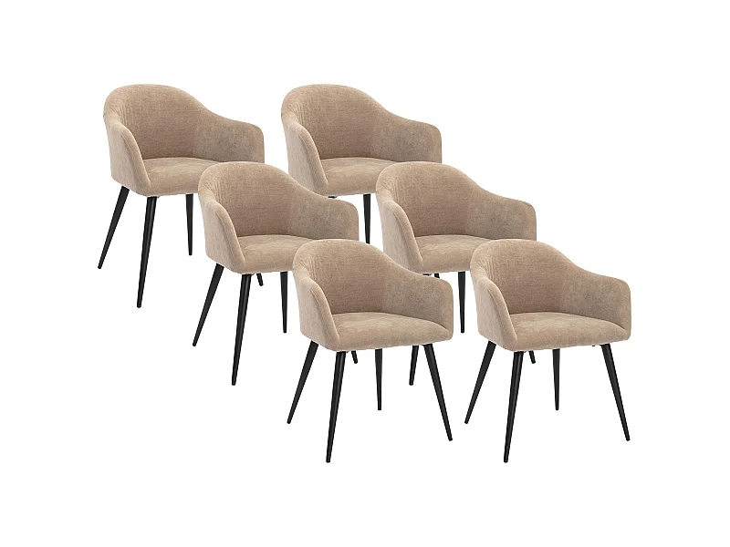 Lot de 6 chaises BIBO - avec accoudoirs - Effet velours & métal - Beige