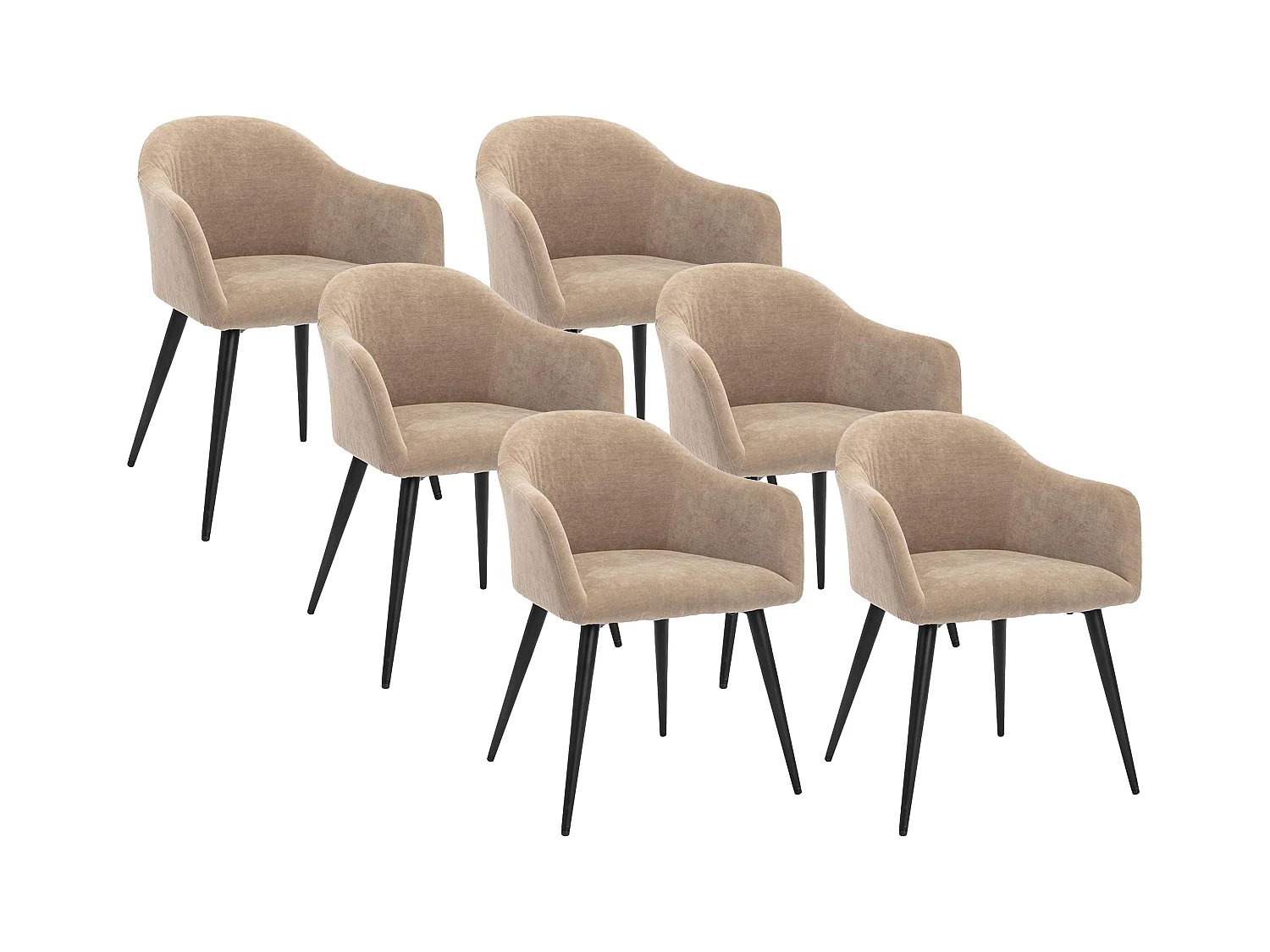 Lot de 6 chaises BIBO - avec accoudoirs - Effet velours & métal - Beige