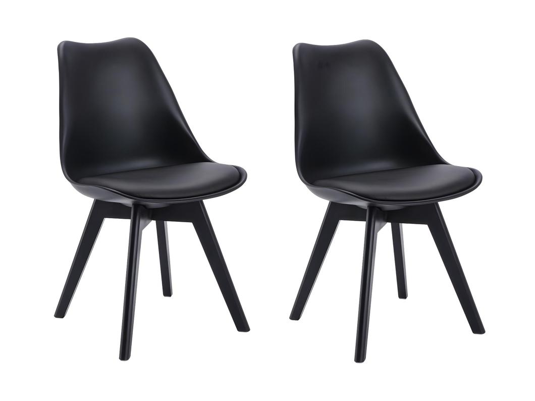 Lot de 2 chaises JODY - Polypropylène et Hêtre - Noir et pieds noir