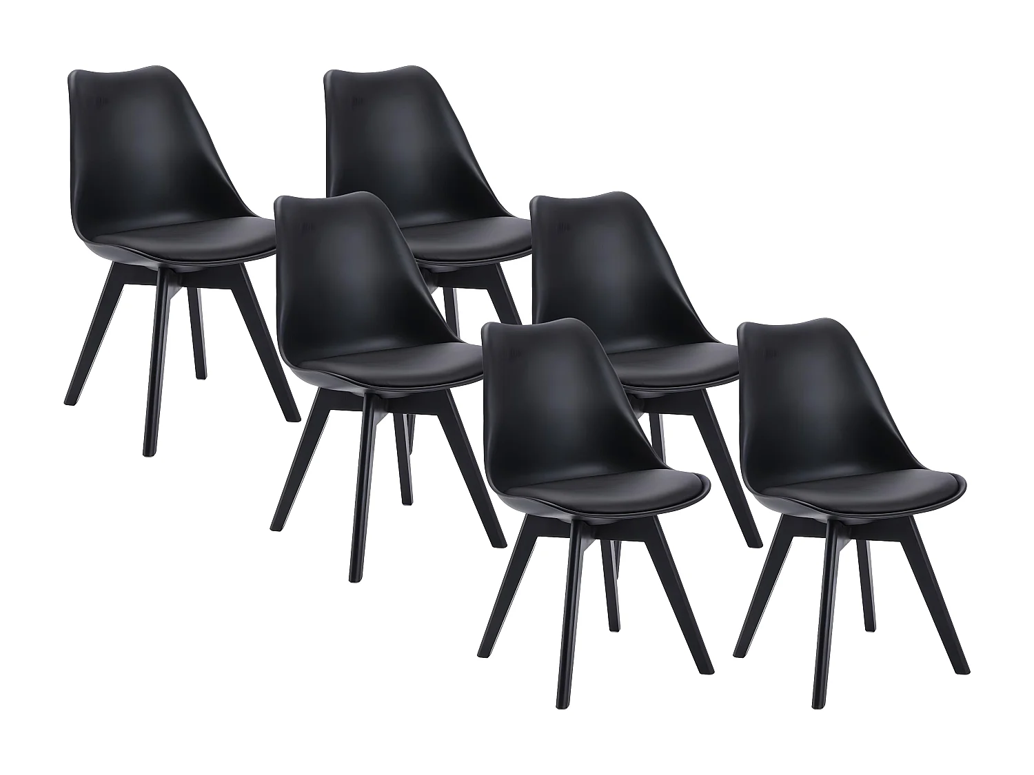Lot de 6 chaises JODY - Polypropylène et Hêtre - Noir et pieds noir