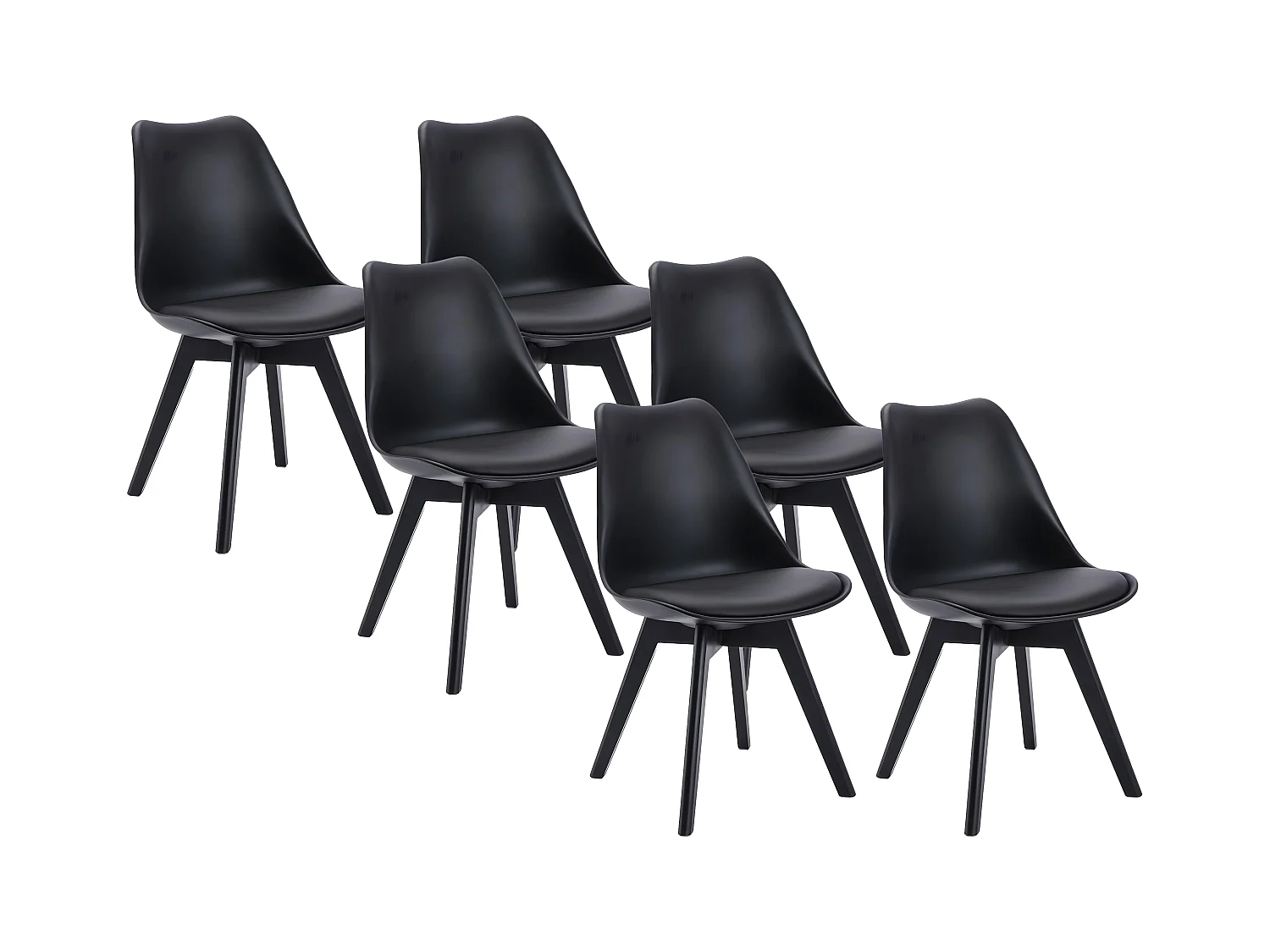 Lot de 6 chaises JODY - Polypropylène et Hêtre - Noir et pieds noir