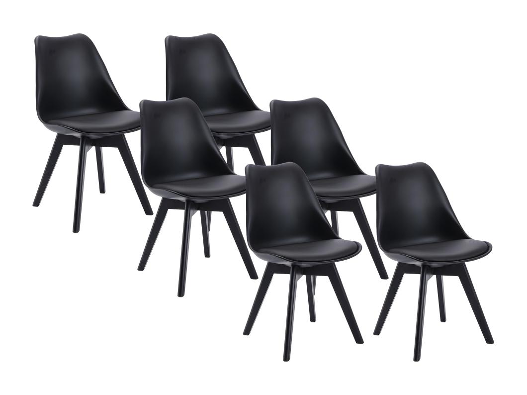 Set van 6 stoelen JODY - Polypropyleen en beukenhout - Zwart