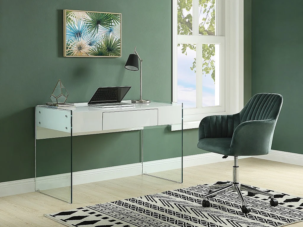 Chaise de bureau - Velours - Vert et argenté - Hauteur réglable - ELEANA