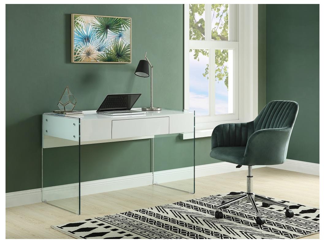 Chaise de bureau - Velours - Vert et argenté - Hauteur réglable - ELEANA
