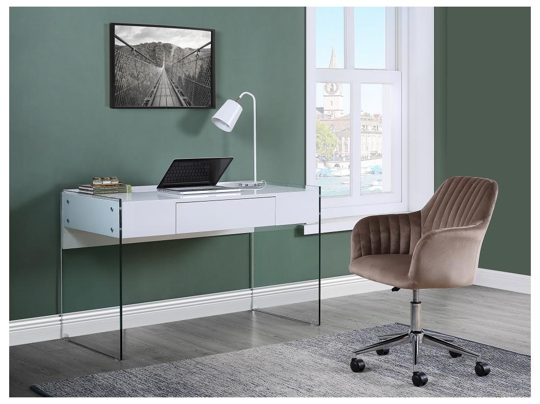 Chaise de bureau - Velours - Beige et argenté - Hauteur réglable - ELEANA