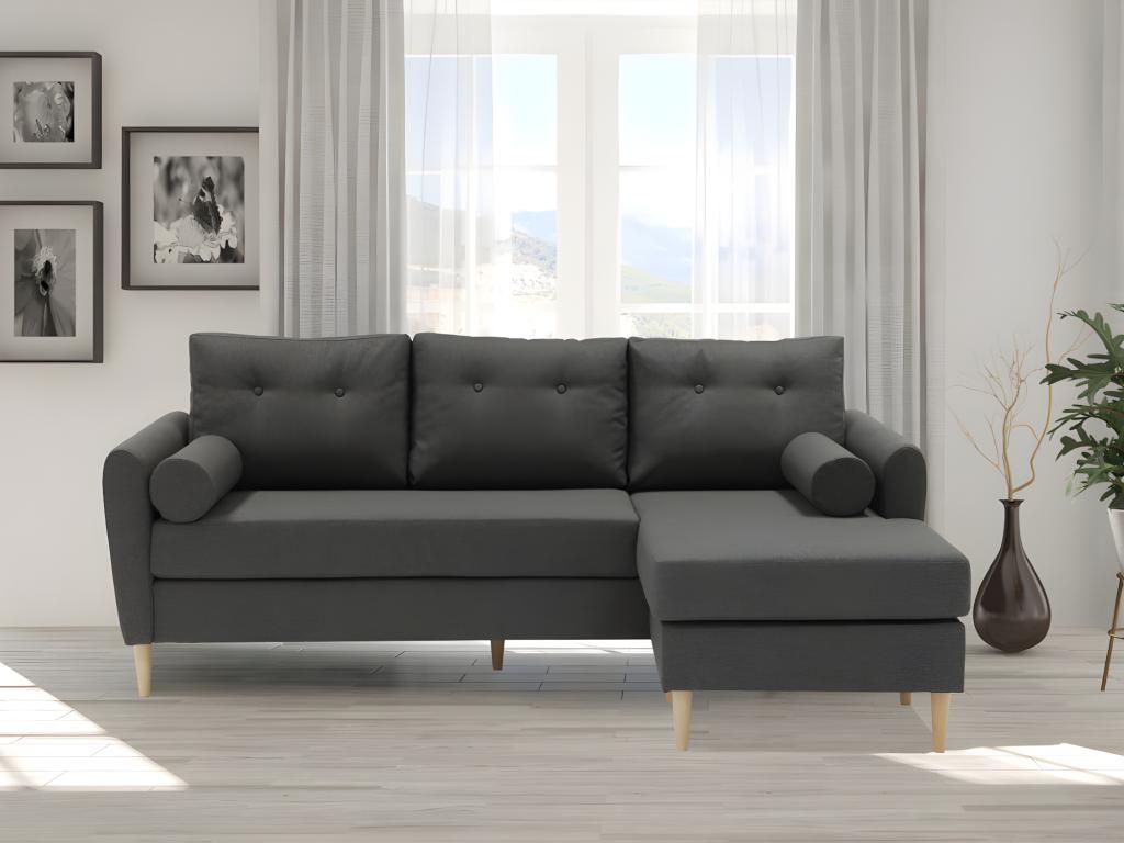 Ecksofa FLEN - Ecke wechselbar - Stoff - Dunkelgrau
