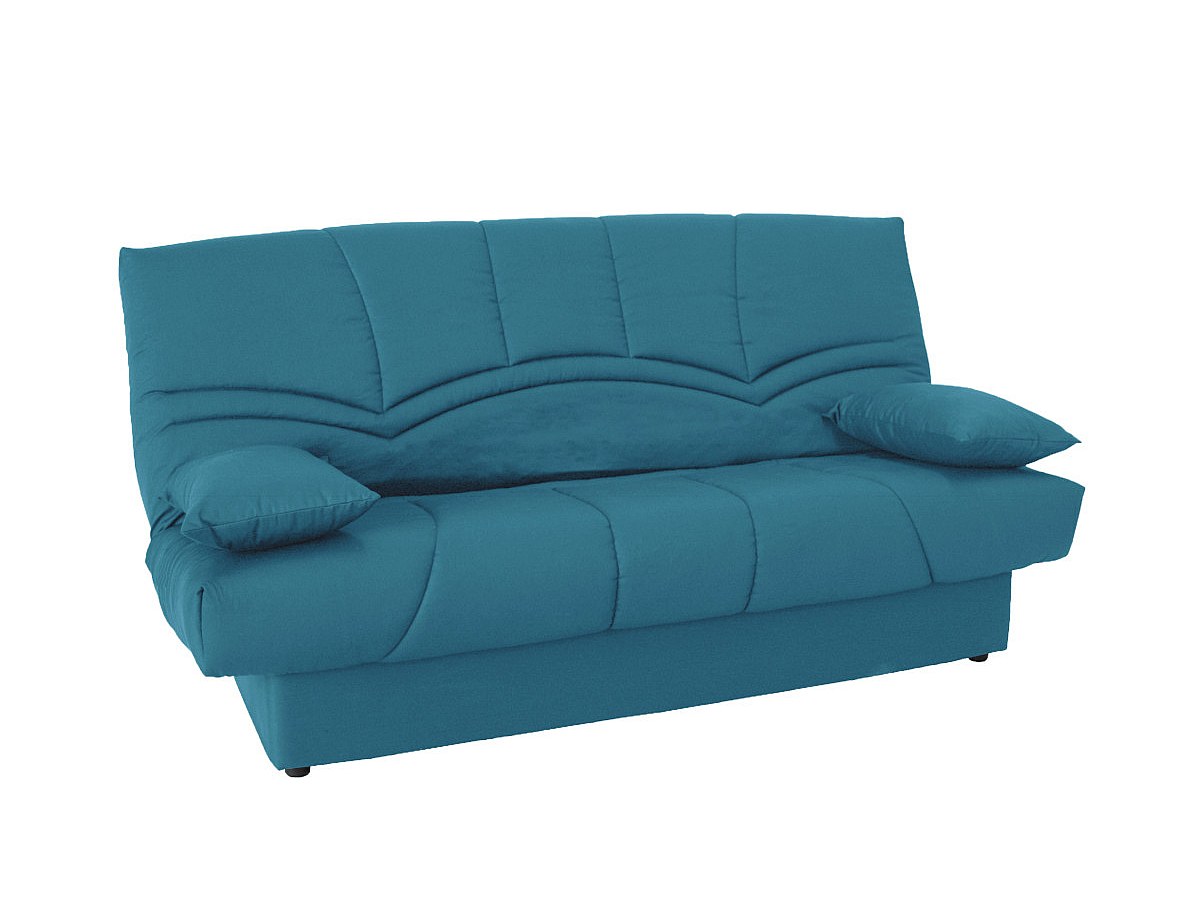 Sofá clic-clac 100% algodón y arcón verde azulado con cojines SALOON II