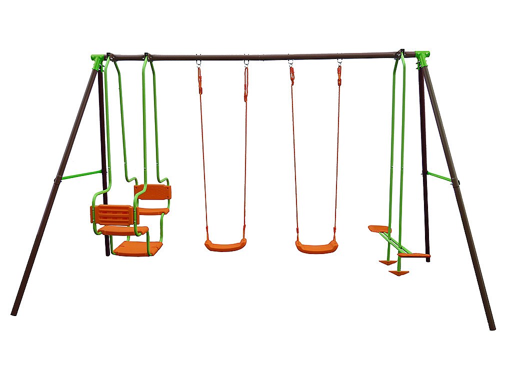 Schaukelgestell mit 4 Schaukeln CONSTANCE - Stahl - Mehrfarbig - B384 x T168 x H220 cm
