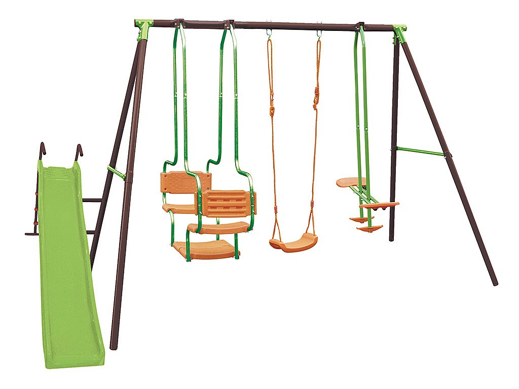 Schaukelgestell mit 3 Schaukeln & Rutsche LUDIVINE - Stahl - Mehrfarbig - B363 x T188 x H196 cm