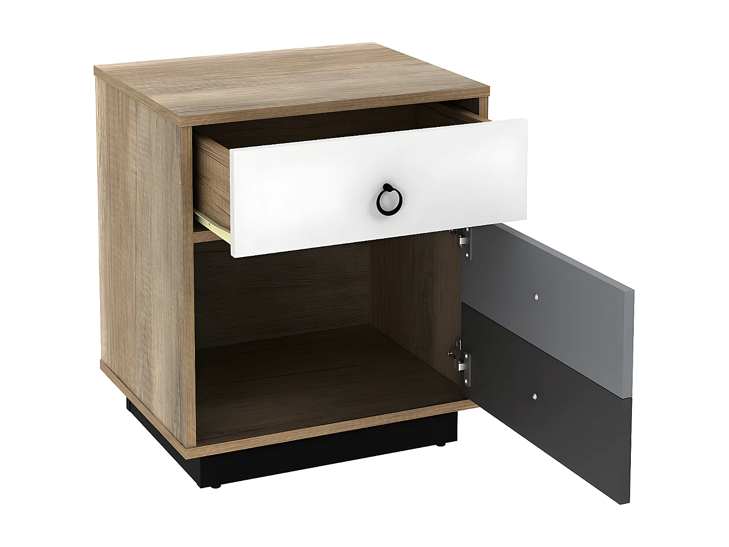 Table de chevet - 1 tiroir et 1 porte - Coloris : Naturel, blanc et gris - KRYPTON