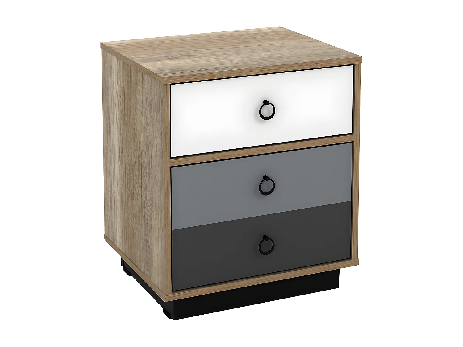 Table de chevet - 1 tiroir et 1 porte - Coloris : Naturel, blanc et gris - KRYPTON