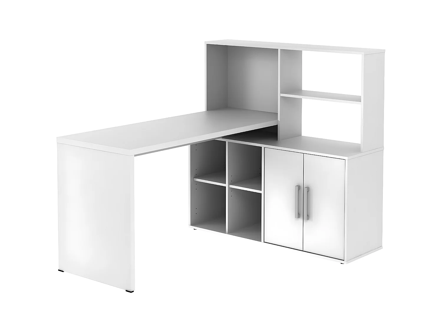 Escritorio rinconera LEON con compartimentos y estanterías - Blanco