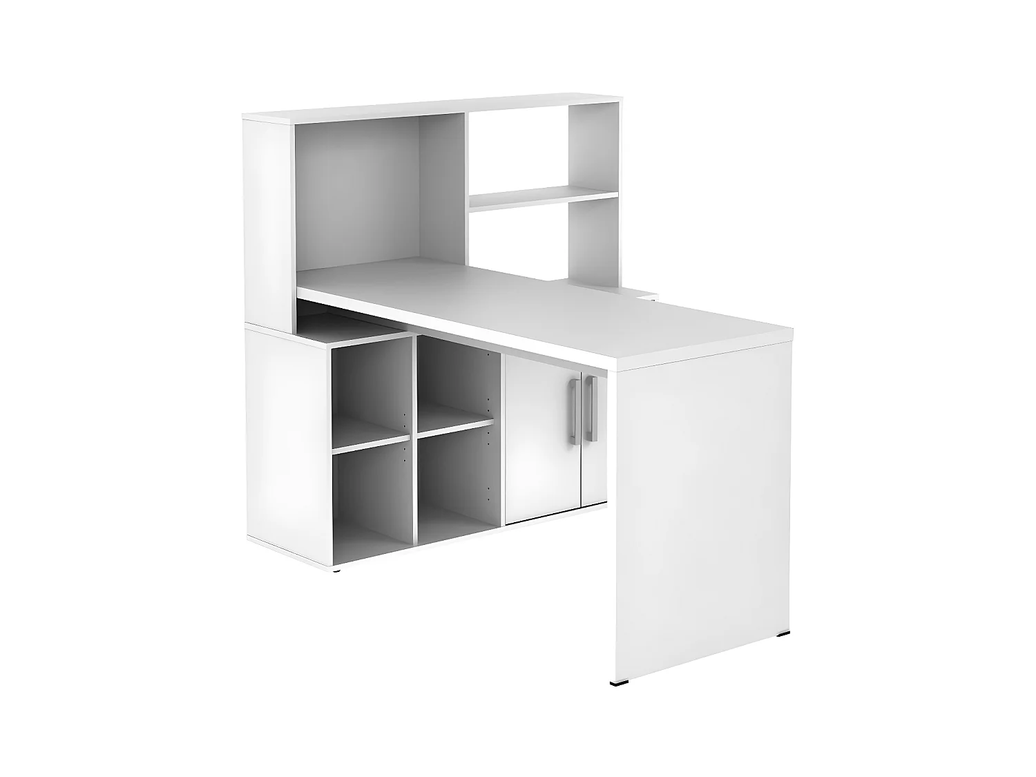 Escritorio rinconera LEON con compartimentos y estanterías - Blanco