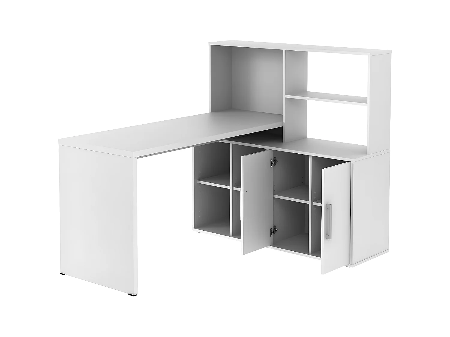 Escritorio rinconera LEON con compartimentos y estanterías - Blanco