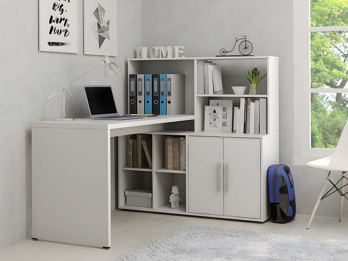 Bureau D angle Avec Rangements Et tag res Blanc LEON